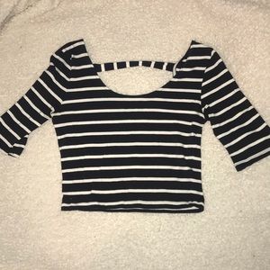 Striped Mid-Sleeve Crop Top
